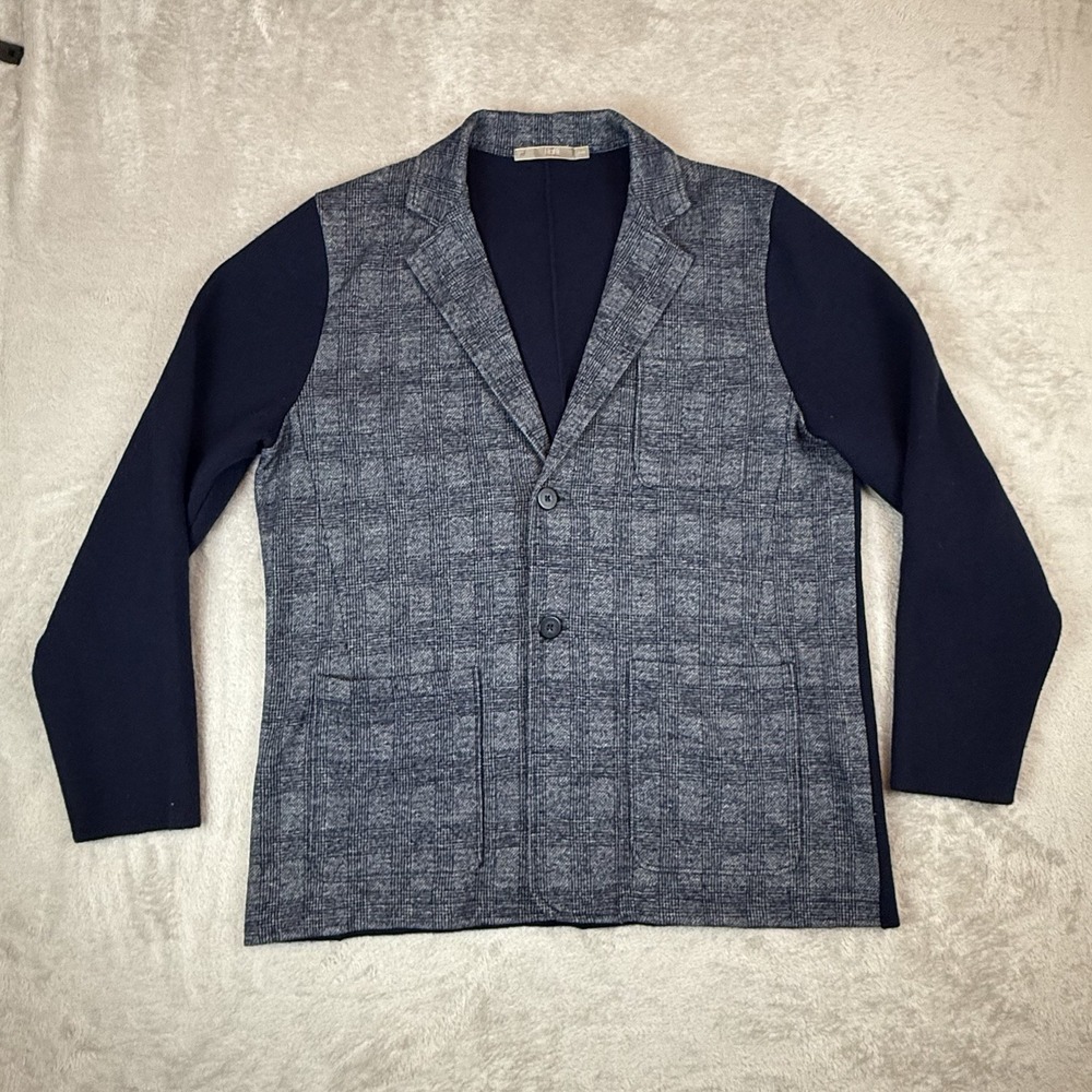 Raffi‎ Blazer Mens XL Navy Blue Knit Unstructured Cashmere Blend Jacket Plaid
